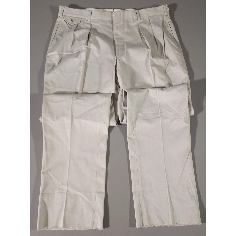 Brooks Brothers Pleated Chinos Mens 44 Khaki Tan Made in USA Unfinished Hem